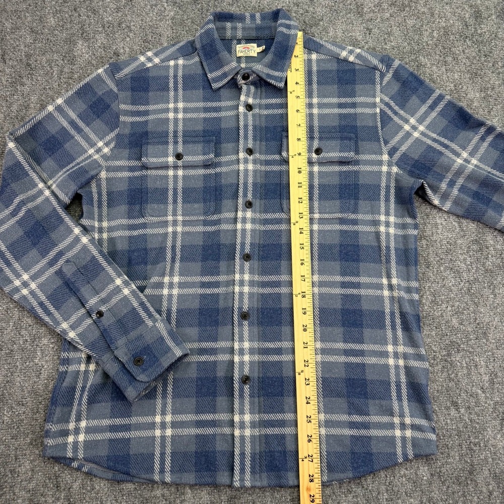 Faherty Legend Sweater Shirt Mens Large Blue Gray Plaid Knit Button Up Pockets - Picture 5 of 9